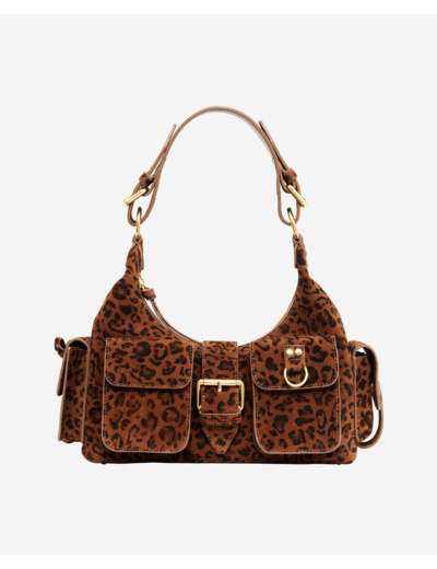 Sac amelia en cuir suède imprimé léopard leopard