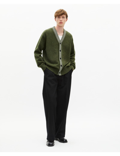 Cardigan en laine à rayures contrastées kaki vert