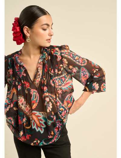 Blouse imprimée avec détails plissés