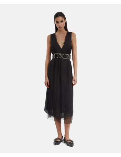 Robe longue sans manches avec dentelle black