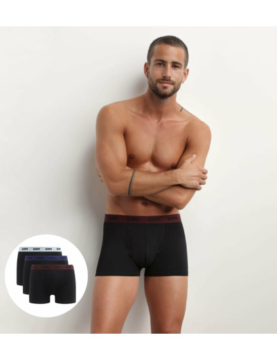 Lot de 3 boxers homme noir ceinture colorée Raisin Mix & Colors