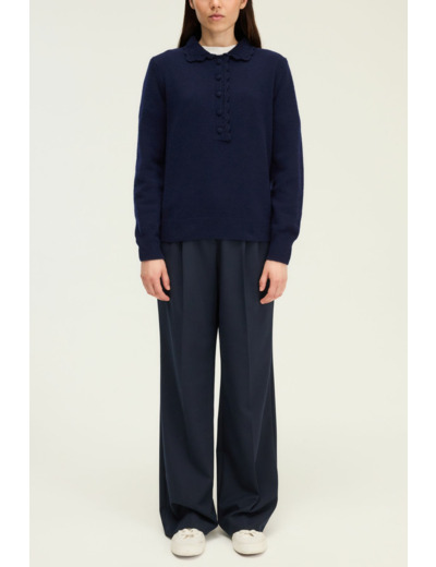 Pull en laine à col polo fantaisie - EUGENIA