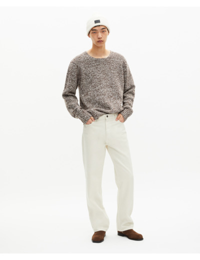 Pull mouliné beige et blanc beige