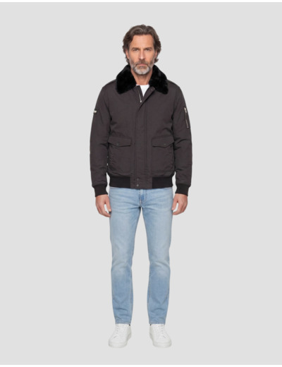 Blouson pilote avec col imitation fausse fourrure amovible