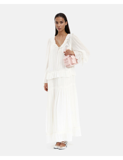 Robe longue a volant ecru