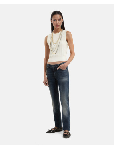 Top sans manches detail dentelle dos white