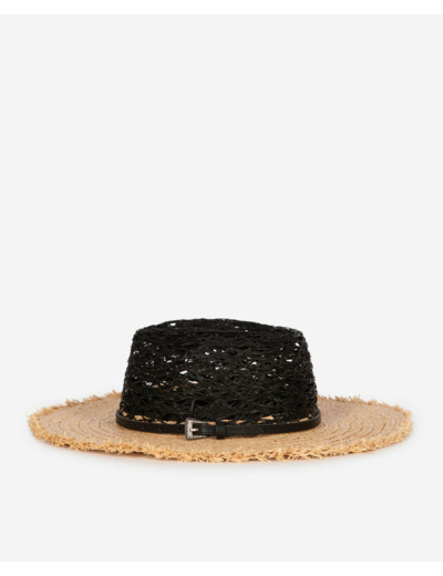 Chapeau en raphia black - cream