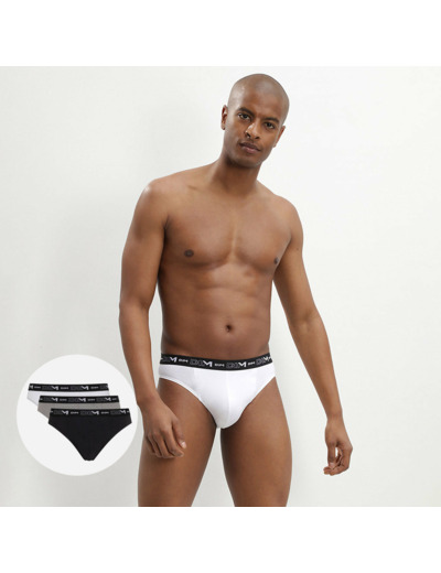 Lot de 3 slips noir, gris et blanc Homme en coton stretch