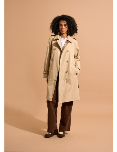 Trench long ceinturé avec détails léopard