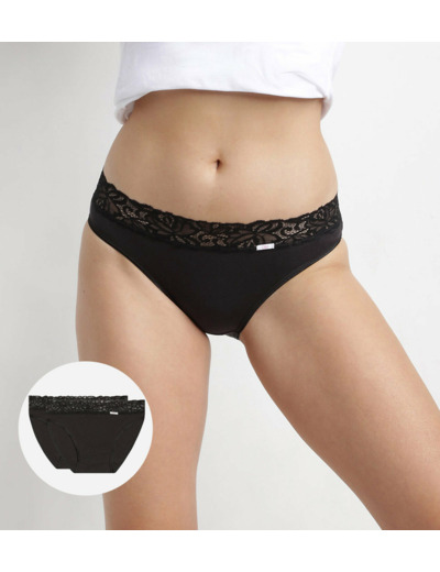 Lot de 2 slips noirs Coton Plus Féminine forme midi